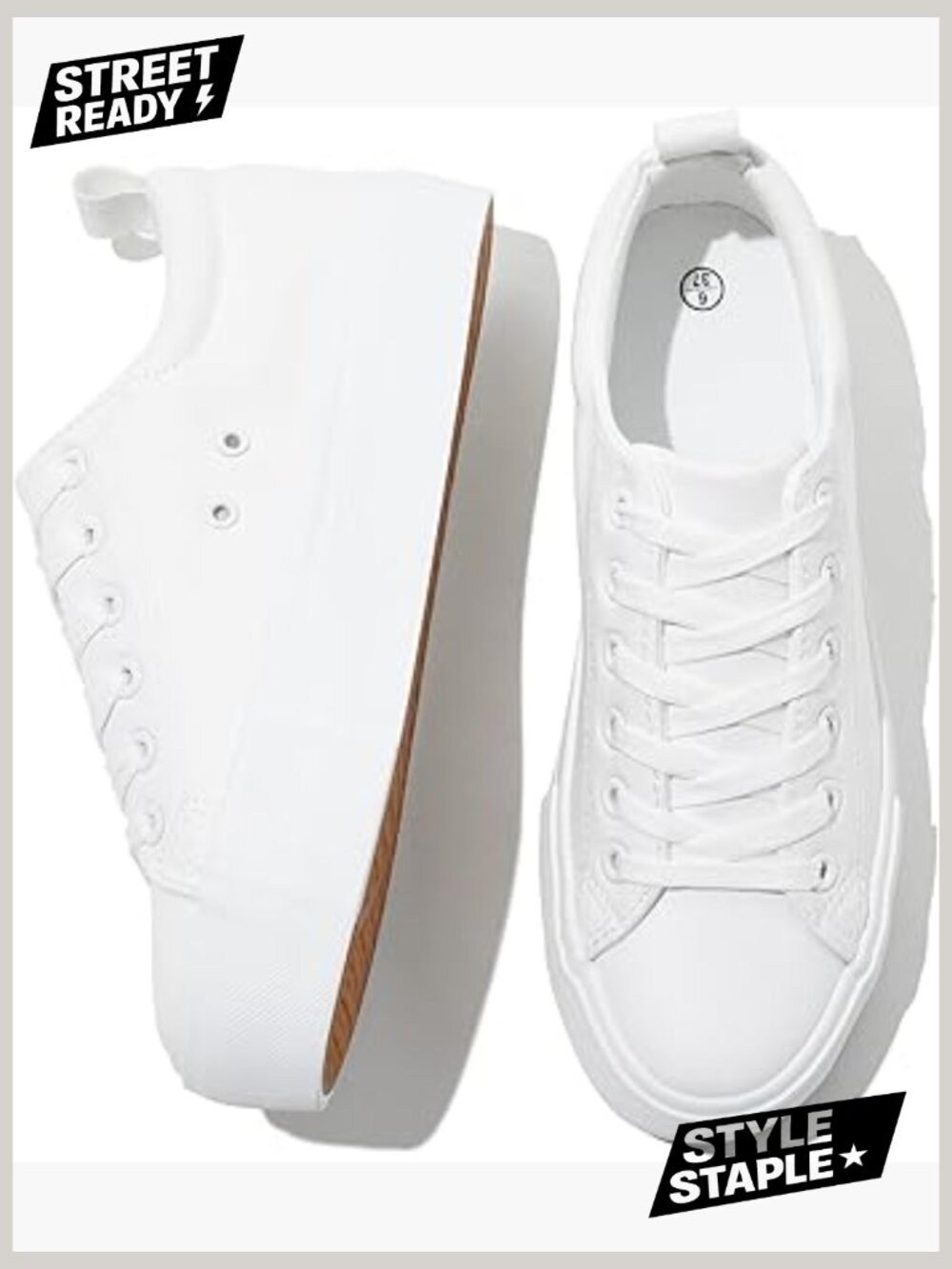 White Platform Sneakers PU Leather Lace Up Walking Shoes Women